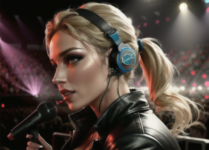 Sexy girl wearing hearing protection at concert