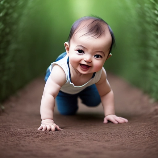 a baby climbing on the ground, happy, high quality image, no obstacles, full body in the image, four limbs clearly seen, five fingers each hand, five toes each foot