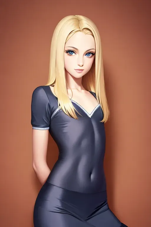 a painting of, slim body, young, preteen, school girl, blond hair, flat chest, middle school, small, short