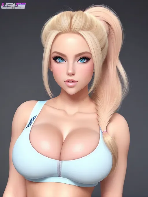 Gorgeous babe, blonde-haired beauty, huge gigantic boobs, (gigantic boobs), blonde hair, ponytail, pale skin, blue eyes, big bimbo lips, sexy, slim waist, perfect thin curvy figure, tight pink workout clothes, photorealistic, best quality, ultra high resolution