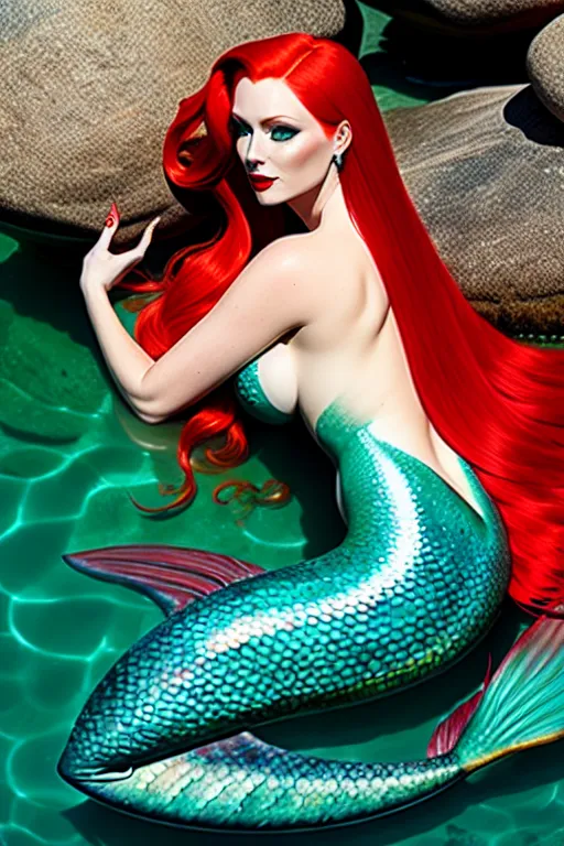 two tail mermaid with red hair
