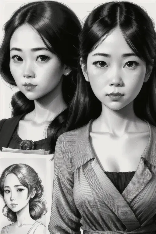 a drawing of two women sketched on paper, in the style of quirky expressions, rusticcore, chiaroscuro sketches, yosuke ueno, rough clusters, close up, comical caricatures