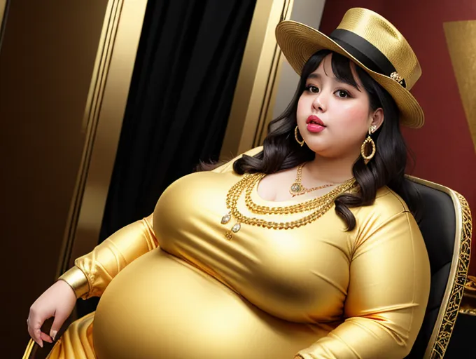 fat woman, golden clothing, gold jewelry, gold, obese, jewelry, bbw, gokd paint,