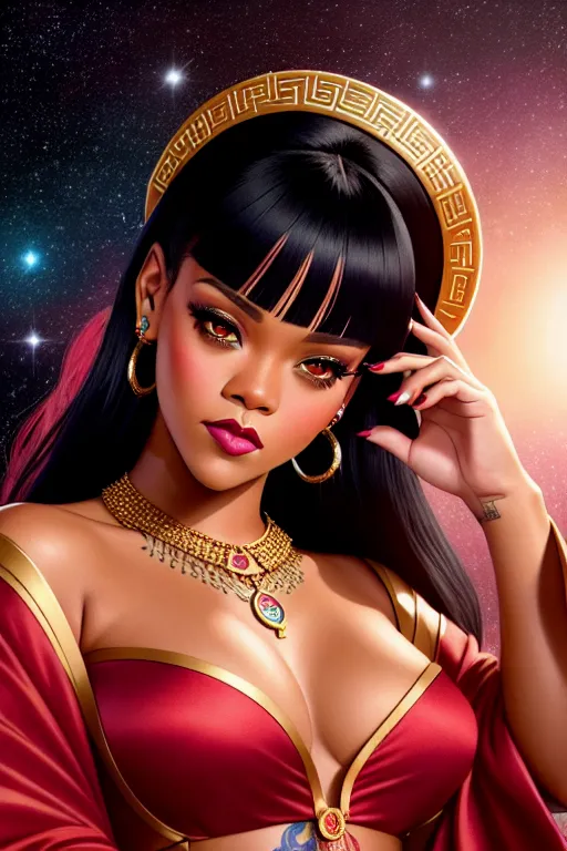 a color pencil draw of,rihanna,wearing chinese costume,lying,in the space station,five fingers per hand,beautiful face,beautiful lips,detailed large eyes,curved eyebrows,curved eyelid,wearing necklace,studio lighting,cinematic lighting,bokeh,editorial,pixiv