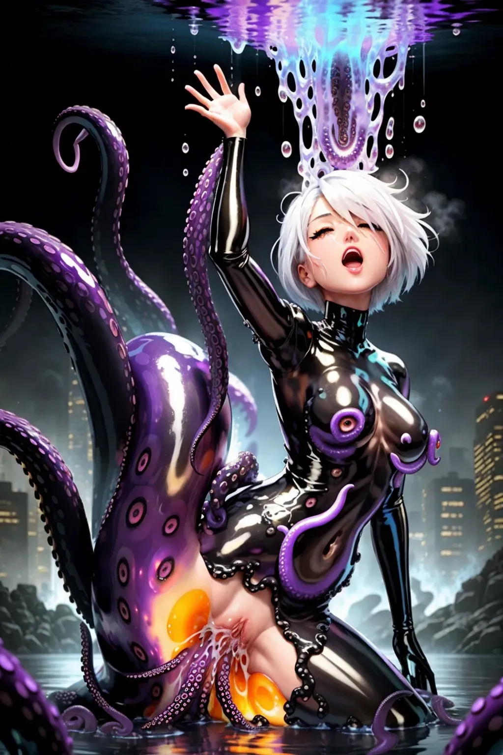super Small <2B>, 9s, <nier automata> , <HD amazing naked>, < amazing perfect hands, amazing pussy small nipples>, <(sexy tall slim body)>, (amazing a cup boobs),  black <(octopus)> <bumpy> <(tentacles)> <( super massive purple cum on body)>, <(presenting)> anal,  <super  <(octopus)> <bumpy> <(tentacles)>  <(penetrate deep soft anal)>, <(open pussy)>, (shiny short white hair), (orange eyes), <(super submissive)>, (nsfw), <(bumpy)> purple <(octopus)> super shiny <tentacle> <(sex)> <(pit)>, <(arms legs body)> ((tightly)) (held) by Super (size) <bumpy> black <(octopus)> super shiny <(tentacle sex pit>), <(blue bumpy octopus)> <black monster>,   <<(super happy)>>, <(super orgasm)>, <(smooth tight skin)>, <<masterpiece>>, <<texture skin>>,  <<lora:dpmg_translucent_skin:1>>, clean line work, <HD dark shading>, global illumination, HD wallpaper background <(super deep slimy black goo river)>, Purple waterfall, cloudy night, nighttime, midnight,  apocalypse, blue destroyed buildings fire, Deep inside sea, <<(bubbles)>>, sandy, rocky,  <<(rule of thirds)>>,  10 <(fix motion)>,  8 <(fix arms)> , 9 <(fix hands fingers)>, placebo, double pass 5