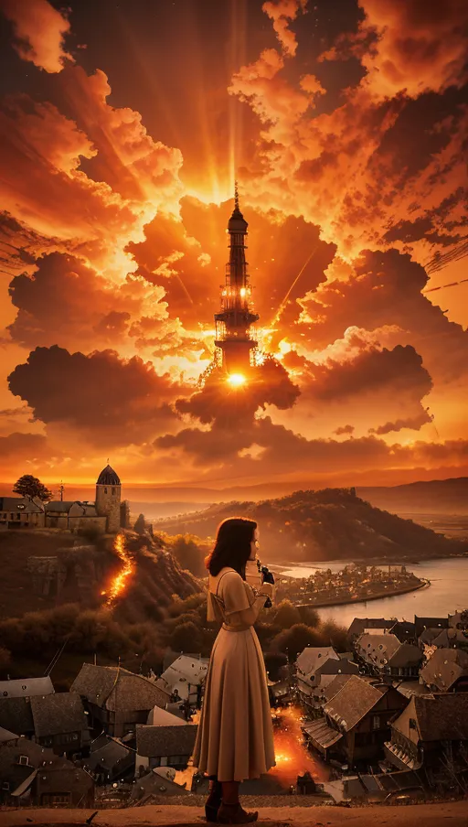 Sunset sky,
Fiery sky,
The sunset is sprouting solar flare tentacles burning the dusk sky and a village beneath it