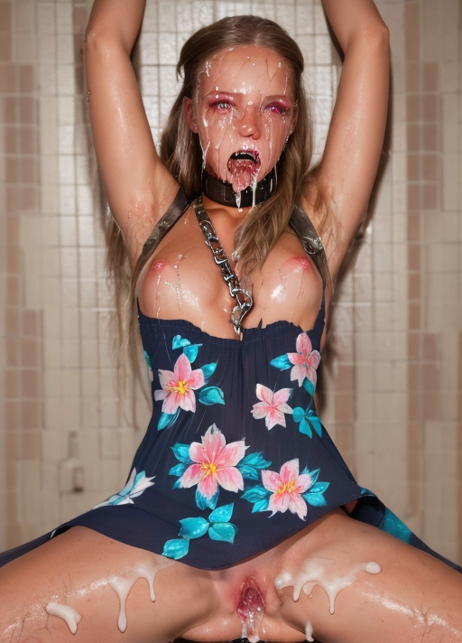 (a highly detailed artistic photo of)
,(<lora:KpxWkLqox25_Lexi123:1>),
(masterpiece quality),
((wearing a torn floral sun dress)), ((crying)), screaming tied up in chains, desperate, in a gym shower, sitting on the flor, water running all over her body,
chained, chaines, dominated, legs open, pussy dripping, ((hands chained up to the ceiling)), slave, slave collar, tits exposed, wearing a ball gag, gagged,
(dilated pupils:1.2),
(lost in euphoria:1.2),
8k quality,
skin texture, realistic detailed hair, realistic detailed skin, realistic detailed eyelashes, detailed eyes
, uncensored, ultra definition,
anatomically correct nipples,(naked),
ultra quality,
nsfw,
toned ass,
(cute detailed nipples),(face freckles:.75),
photorealistic,
healthy,
ultra realistic detailed skin, realistic detailed hair,
(detailed anus:1) (detailed innie vagina:1),
pretty teeth, textured skin, (pores),
(pretty detailed feet), (pretty detailed hands),
pretty calves, pretty thighs, lean abs, shaved legs,
aroused,
(accurate eyes), accurate teeth, accurate mouth
,dramatic lighting,
bokeh,dof, nikon, 50mm, crystal clear,
tack, subsurface scattering, white neon lights, focused, intricate detailed background,
painted fingernails, painted toenails, professional makeup, accurate skin color, accurate skin tone,accurate hair color, accurate hair tone, (accurate hair cut:1), (accurate facial shaped:1),
wet pussy, sixpack abs, female orgasm, (((drooling cum))), antagonizing viewer,