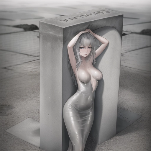 Dopamine Girl Full Length Photo Of Beautiful Naked Girl Buried In Wet Cement Gray