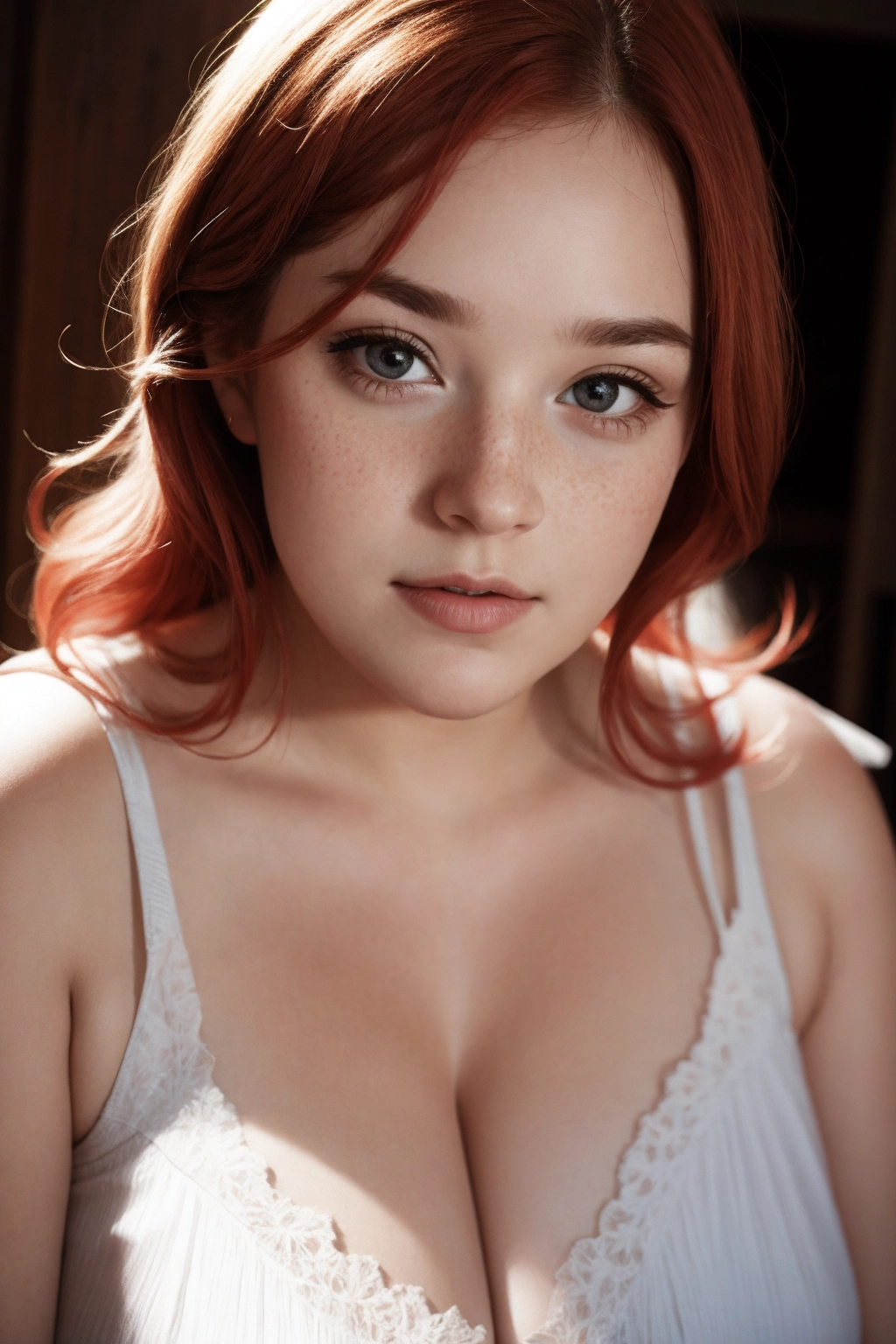 <lora:plVOer6ObyM_weight_slider_v2:1.1>, <lora:plVOer6ObyM_Real_nipples:0.3>, (bbw:1), (caucasian redhead with very light freckles:1), Masterpiece,perfect edges, ultra realistic, perfect anatomy, realistic skin texture, (soft natural lighting),(soft white glow),short red hair hair with great details, face photorealistic, highly detailed face,highly detailed photorealistic eyes,perfect hands, (highly detailed photorealistic skin), fair skin, high delicate cheekbones,slightly upturned nose, light brown eyes, highly detailed face,expression of sudden intense sexual pleasure, orgasming expression, climaxing expression