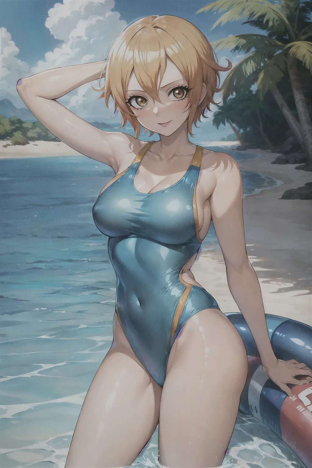 Nami from one piece, short hair, nsfw, swim suit