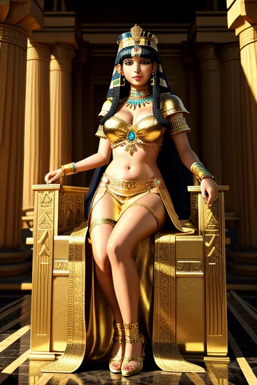 photograph of, queen cleopatra,full body shot m, realistic eyes,symetrical face, perfect skin, perfect hands, volumetric lighting, highly detailed, intimate posing, pyramid background