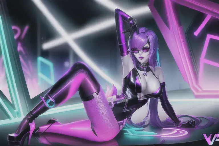 kda all out evelynn, vagina, neon lights, full body, sexy, seductive