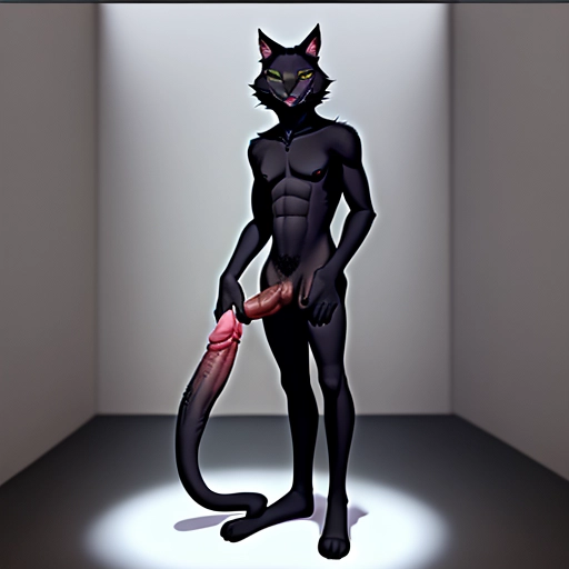Sexy furry male dark cat with a big penis. Aline. Standing UP.