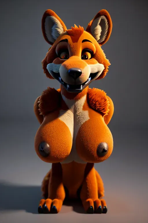 A close up of a nsfw animatronic, big breasted, Roxanne wolf from Five nights at freddys, furry character, female fursona, anthropomorphic wolf, Disney Stylized furry, female anthropomorphic wolf, maya render, render Roxanne wolf, furry female, full body, octane render, 3d model, 8k resolution, 3d shading, volumetric lighting