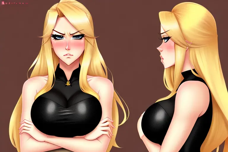 blonde cute tsundere looking embarrassed and mad, very cute face, western, disgruntled, cute, blushing, face tsundere, pinup