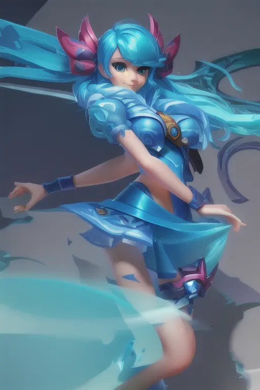 Dopamine Girl - Gwen From League Of Legends, Full Body, Colorful, Blue 