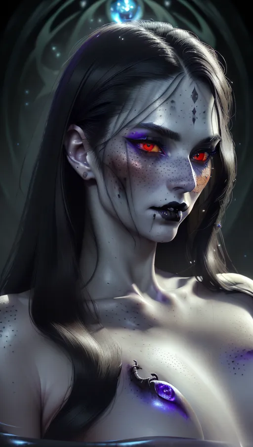 photorealistic, 8k, accurate face, (((detailed face))), (((replicate inspiration face))), freckles, black lipstick,
(nude female vampire lord:1.2), (masterwork, best quality, ultra detailed:1.35), (souls and spirits:1.2), (ethereal atmosphere:1.18), alluring beauty, intricate vampire attire, crimson eyes, long flowing hair, seductive expression, dark ambiance, spectral companions, mystical energy, hauntingly captivating