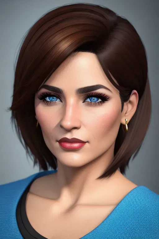 a digital art of,half cuban half German woman, 28 years old,school teacher,five fingers per hand,medium hair,brown hair, beautiful face,beautiful lips,blue eyes,curved eyebrows,curved eyelid,textured skin,satisfaction,tattoo,artstation,professional,unreal engine,bokeh,sharp focus