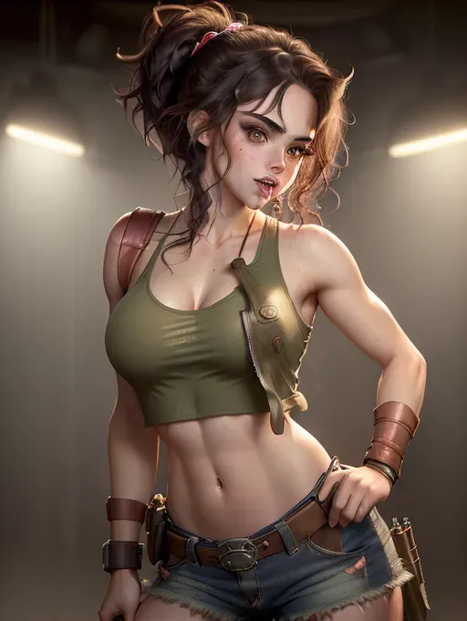 realistic HD photograph of, (((side full body profile)))(((mckayla maroney)))((accurate face)), (((As a Jungle Princess)))(((wearing ragged cropped tanktop)))(((wearing ripped cargo hotpants)))(((wearing utility belt with knife scabbard)))((freckled face)) ((((grabbing her breasts)))(((touching vagina)))(((masturbating)))), very sexy pose,(((perky breasts))), (((slender build))),(((sexy biting lower lip)))(((short messy hairstyle)))(((mischievous playful expression))), beautiful face, beautiful lips,detailed large eyes,curved eyebrows,cgsociety,cinematic lighting,studio lighting,professional,editorial,