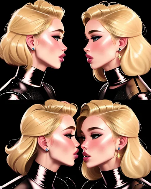 16k, accurate face anatomy, photo reality, full details, UHD, masterpiece, accurate details, highly detailed photograph of two beautiful shor hair blonde girls dressed in black pvc rain coats kissing each other passionately, (((accurate face anatomy)))