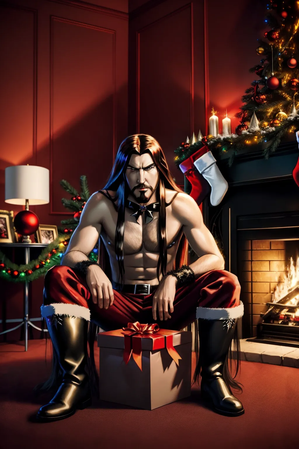 (1male), (SFW), <(red death metal Santa outfit)>, (demon tree fire lava), (high quality1.2), (masterpiece1.2), (detailed1.4), 16K - Brutal artwork channels Metalocalypse vibes, featuring Toki Wartooth donned in a (red Santa suit). The living room setting juxtaposes festive chaos with a hellscape Christmas tree ablaze. Toki, in his distinctive Metalocalypse style, exudes both holiday cheer and metal madness. The fiery tree casts an eerie glow, illuminating the room chaos, adorned with demonic ornaments. Crafted in the style of Metalocalypse, this intense visual captures the collision of Christmas spirit and metal mayhem. In the spirit of Dethklok, this artwork pulses with dark, festive energy. Trending on Adult Swim.
<<((fix super perfect long brown hair, With brown eyes ))>> <(fix tall slim body white)> <<(minor fix hair)>>, <<((fix super perfect arm hand curved adjust relaxed strong motion.))>> <<(minor fix sexy hands tall slim body)>> <(minor fix thighs legs feet toe)> <(fix super perfect eyebrow eyelet lips happy smile)> <<(fix super perfect face)>> <(fix super perfect background)>
<(normal_De_blur_noise.)> <(normal_sharpen:1)> <(masterpiece:1)> <(lora:dpmg_add_detail:1)> ((lora:dpmg_3d_rendering:1)) ((fix lora:dpmg_translucent_skin.)) <(fix normal_clean_line_work.)> <(HD_normal_dark_shading.)> <(normal_global_illumination.)> <(realistic lighting.)> (normal_rule_of_thirds.) <( normal portrait.)> (hyper_realistic.) (post_processing) <(unreal_engine.)> (8k.) (4k.) (octane-render.) (Studio-Sunrise.) (Studio CLAMP.) (Normal Naked Small Vocaloid.) (Normal thin Black Rock Shooter.) (normal Nintendo.) (normal thin DOA.) ( thin dpmg_asian_aesthetic_v1),
(high quality1.2), (masterpiece1.2), (detailed1.4), 16K - Brutal artwork channels Metalocalypse vibes, featuring Toki Wartooth donned in a (red Santa suit). The living room setting juxtaposes festive chaos with a hellscape Christmas tree ablaze. Toki, in his distinctive Metalocalypse style, exudes both holiday cheer and metal madness. The fiery tree casts an eerie glow, illuminating the room chaos, adorned with demonic ornaments. Crafted in the style of Metalocalypse, this intense visual captures the collision of Christmas spirit and metal mayhem. In the spirit of Dethklok, this artwork pulses with dark, festive energy. Trending on Adult Swim.
<(minor fix super perfect background shadows.)> <(minor fix super precise motion estimation interactions.)> <(fix hand fingers orientation conform override upside down gravity.)> <(fix all 3D full length vectors.)> <<Double pass.>>