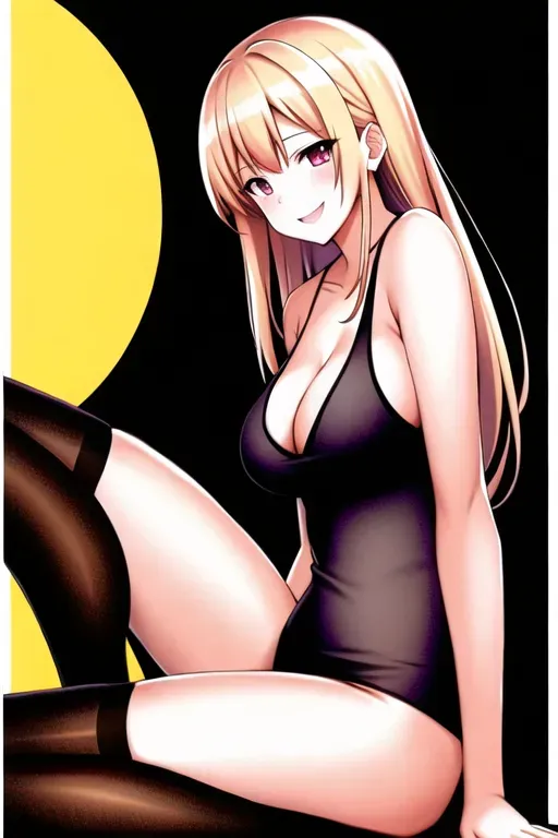 a 8k high resolution photo of, smiling straight into the camera)), loose tank top, detailed female,beautiful,textured skin, lewd, thigh highs