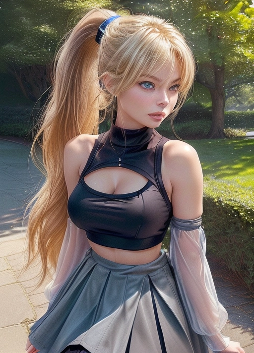 (outstanding face and upper body portrait of two young and beautiful women:1.2), (face like Riley Steele and Dina Meyer:1.4), (Riley Steele has blue eyes and extremely long blonde straight hair in ponytail reaching to her waist and Dina Meyer has gray eyes and short wild ginger blonde hair:1.4), (dressed in a knee-long black cotton skater skirt and stockings:1.4), (wearing a midrif topcrop blouse straining over their medium sized breasts:1.2), (erect nipples:1.0), cleavage, high cheek bones, beautiful face, detailed face, clear and detail eyes watching the viewer, arched eyebrows, (some freckles in face:0.6), athletic toned body, (slender arms and legs:1.1), narrow waist, shy but sexy smile on their full pouty lips, sexy pose with arched back and raised arm arranging her hair,
walking close together in park with trees and bushes with blue colours outside college school main building, sunny day and wind blowing in their hair,
(portrait focus on face and upper body:1.4), (masterpiece:1.2), (photorealistic:1.2), <lora:dpmg_add_detail:1.2>, (view from front:1.2), (portrait with clear and bright colours:1.1), (2 women in portrait:1.1),
great shadows, best quality, highest quality, highest resolution, 8k, Perfect composition, masterpiece, sharp focus, perfect anatomy,