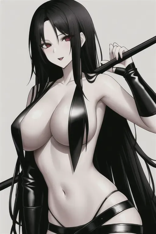 thief, black hair, big tits, pale skin, black eyeliner, daggers, sexy, topless