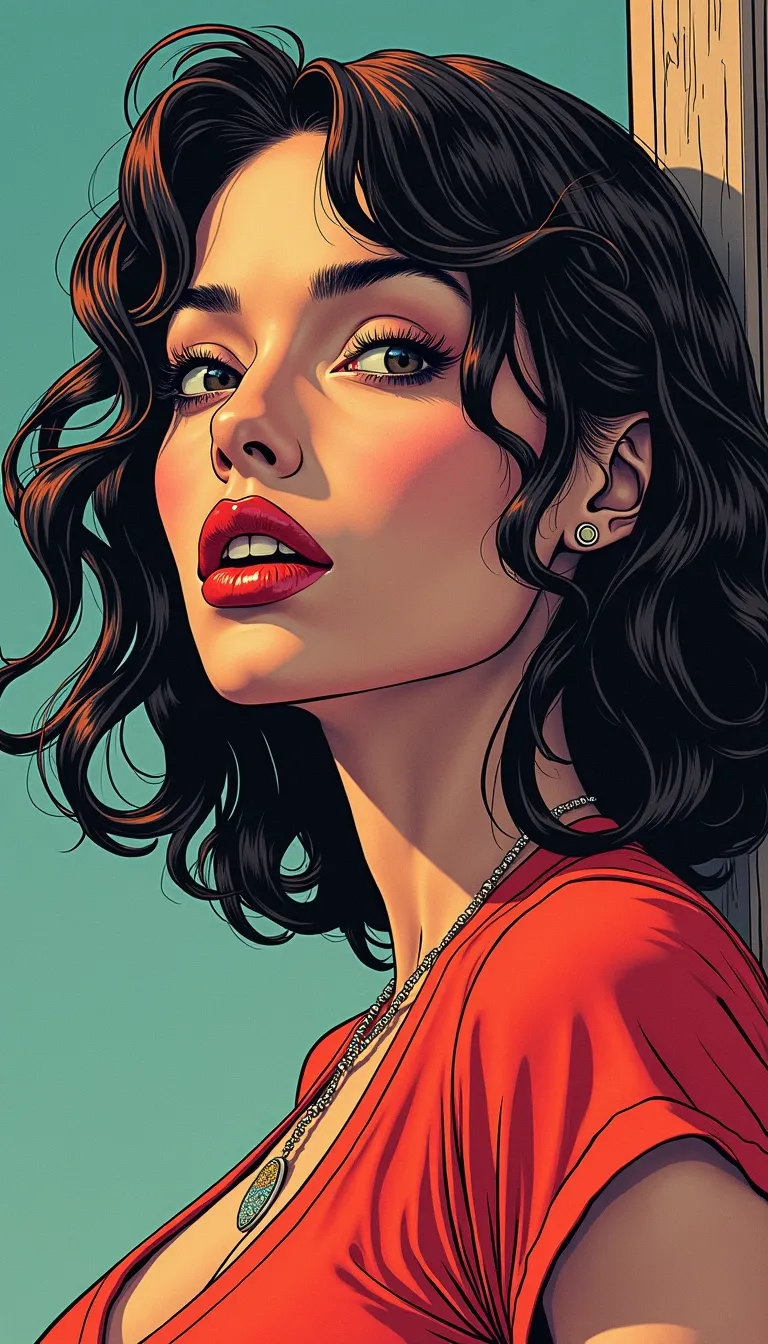 photorealistic and surrealistic film in a comic illustrations style by Mike Deodato, (interesting unique diverse complex character design that is a woman:1.2), (photorealistic detailed face:1.1), (classic stereotypical over tuned retro comics body shape and anatomy),
big variation of colors , smooth pencil brush to create a composition of vivid colors, thick black outlines, flat shading, minimal highlights ,interesting detailed Foreground and background depth are clear giving visual complexity to the scene