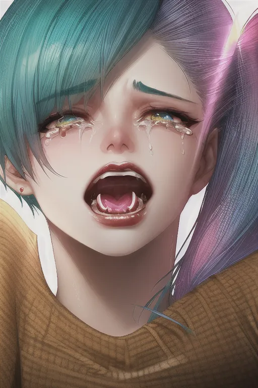 Gwen from league of legends, mouth open, crying
