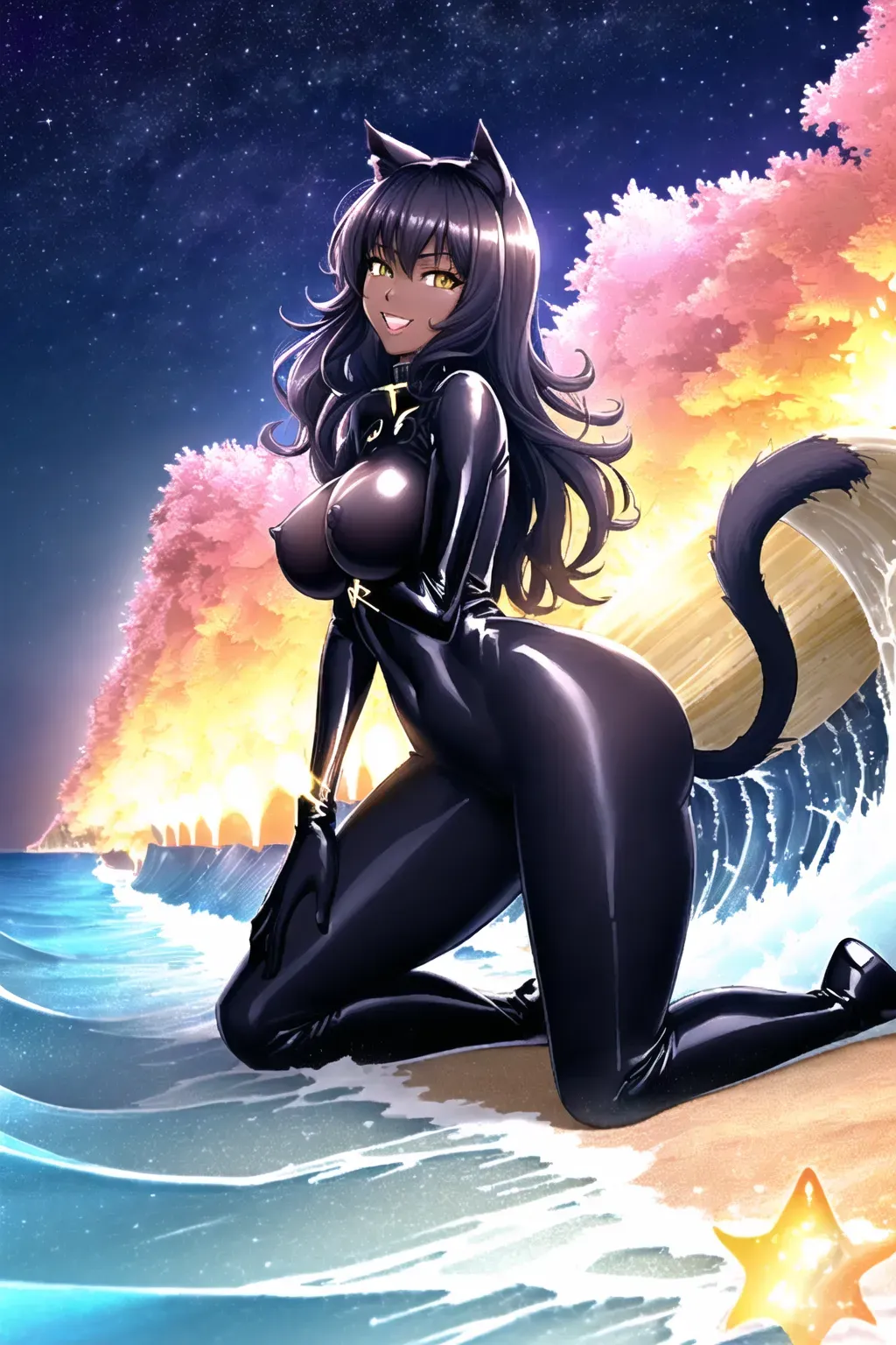 Black Anime Naked - Dopamine Girl - A cat woman, cat tall, Neko tall, harry furry,  <anthropomorphic>, HD big hands, HD anime girls, -500 normal boobs, no  clothes, (naked, nude), (dark mid tone skin), front view, <<