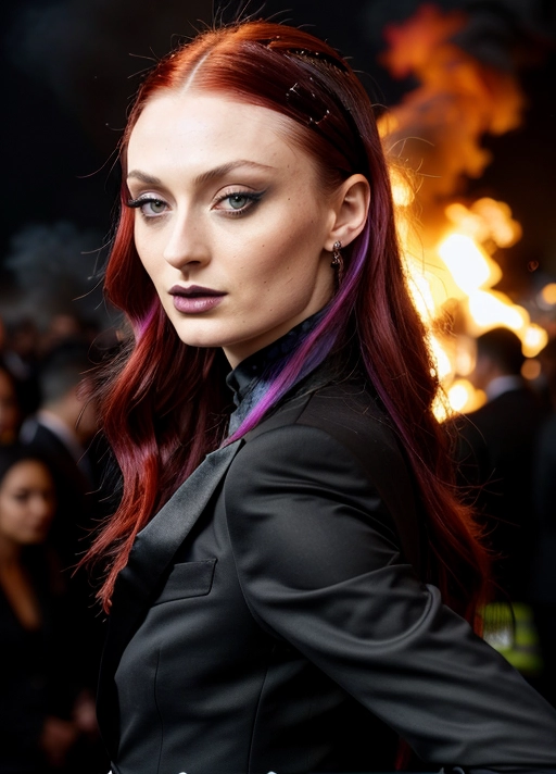 (skinny goth Sophie Turner:1.11),
(black makeup, black eyeshadows:1.13),sideview,
(accurate face, photorealistic face,perfect face,detailed face:1.27),
serious,(in dense smoke, vivid flames and fire in background:1.3),(wearing black business suit:1.1),
(face close up:1.25),
uncensored,
HDR, UHD, 64K,
Highly detailed,
Vivid Colors,
Studio lighting,
Professional,
Unreal engine,