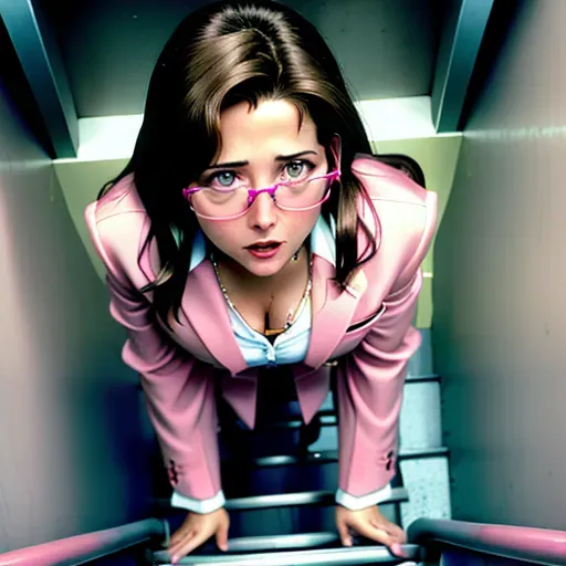 POV on top of a single Lorraine Bracco(Jennifer melfi),wearing pink business suit, glasses, in stairwell of parking garage on the stairs, forced, forced let me cum in her pussy, without her consent, best quality 8k