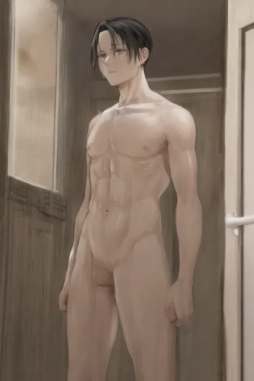gøre det muligt for hovedlandet afskaffe Dopamine Girl - Levi Ackerman from Attack on Titan, daddy, completely naked,  getting out of the shower, dark and brooding, face and body, clear view,  muscular DXb1OBKrVKg