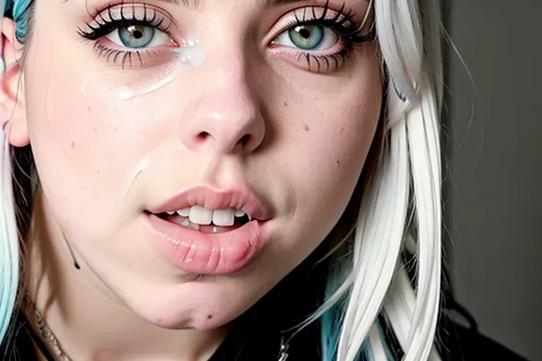Billie Eilish, realistic photo, dpmg_face_cum_v1, fully nude, perfect breasts, blowjob, cumshot, whore, gangbang, bukkake, bedroom