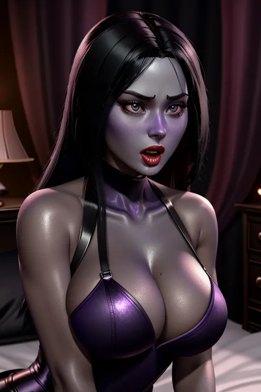violet par from the incredibles, big breasts, detailed facial features, textured skin, jewelery, highly detailed, high res skin texture, ((expression of sexual pleasure)), fantasy bedroom