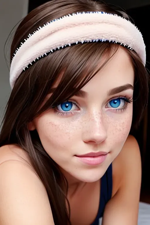 Dopamine Girl Thin Brown Hair Cute Stripping Glowing Blue Eyes Pov Hypnotizing Viewer 