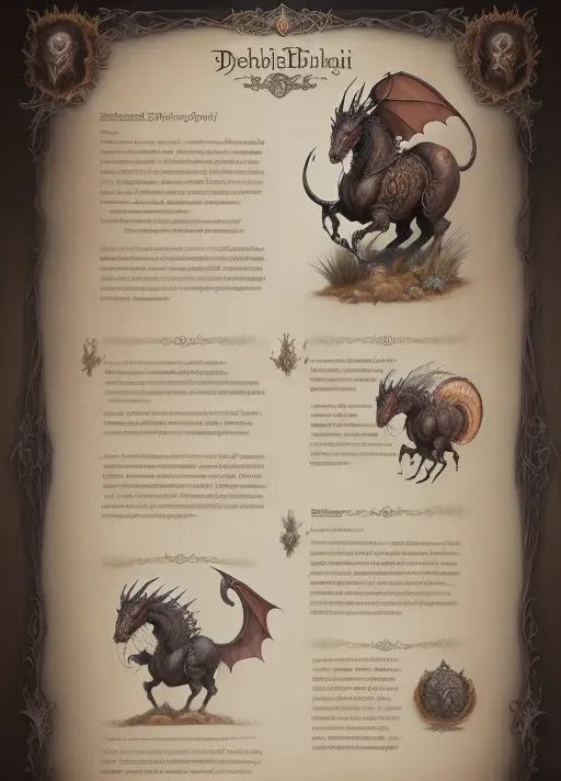 ((8k, high detail, high resolution)) character design sheet from artist Edward binkley of a monster riding a cryptozoology creature . ((Medieval bestiary art)) (((Diablo game bestiary art)))
