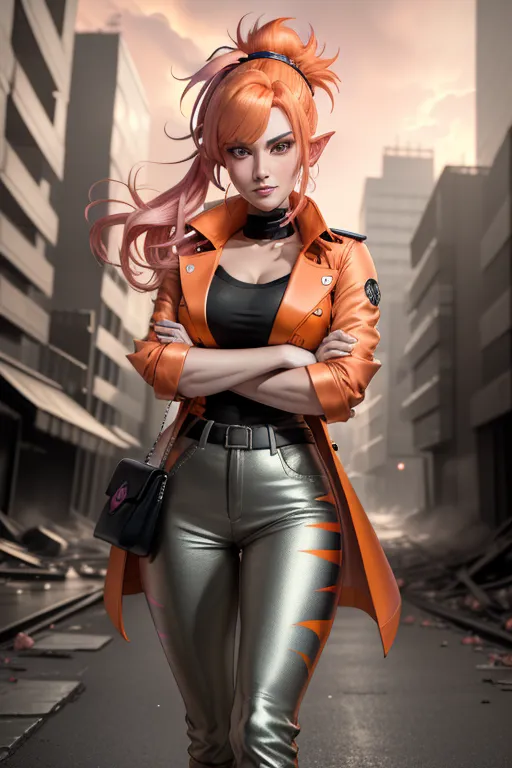 <lora:goblin:1> goblin, multiple boys, 1girl, smile, forest, elf, blonde hair, getting fucked , masterpiece, best quality, highly detailed, masterpiece:1.2), (best quality), (ultra detailed), (8k, 4k, intricate), (highly detailed:1.2),(detailed face:1.2), (detailed background),detailed landscape, (dynamic pose:1.2),(best quality), detailed landscape, female ,orange colored hair , firey orange eyes, medium length messy mullet hairstyle with pink sweatband , fairy pokemon trainer , pink long striped coat with yellow inner shirt , pink starry eyes star shaped eyes , very excited expression, pink scarf around neck, detective pink trench coat on, black professional pants on, background in ruined rundown city , ready pose , battle pose ((masterpiece))
