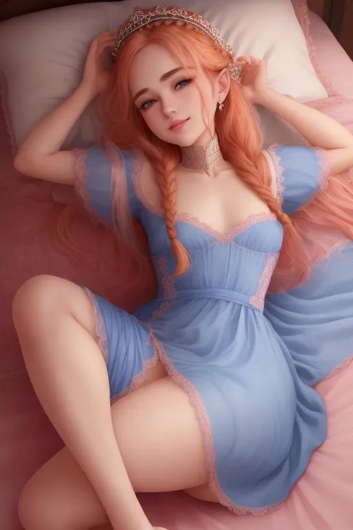 High fantasy, a sexy, cute, princess, in bed, braided golden brown hair, fair skin, dark eyebrows, small ears, blue orgasmic eyes, small nose, soft cheeks, full lips, oragsmic smile, narrow chin, silky pink dress, thicc figure, thin waist, thicc ass, full thighs, wet pussy, aroused clit, throbbing anus, laying down, on back, legs up, fetal position, submissive, sweet, in my hovel, in my bed, fireplace, high definition, 4k quality, excellent lighting, great shading, pristine detail, very clear picture, beautiful vibrant colors, accurate at lower promp guidence, ultra realistic, five fingers per hand.