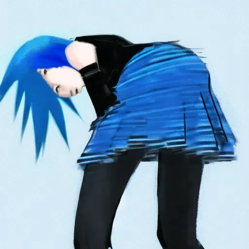 girl with blue hair farting