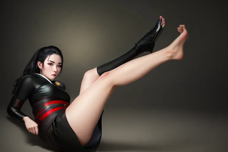 1girl, full body, feudal japan, edo period, night, japanese, highres, short hair, dark hair, black hair, green eyes, almond shaped eyes, thin parted lips, solo, ((masterpiece)),photo referenced, pale skin, tenchu, kunoichi, professional, ultra high res, kuugire, stealth, soft feminine facial features, button nose, 25 years old, bare legs , uncovered legs, skin visible, seductive look, arrogant look, sinister look, detailed face, detailed eyes, dark kimono