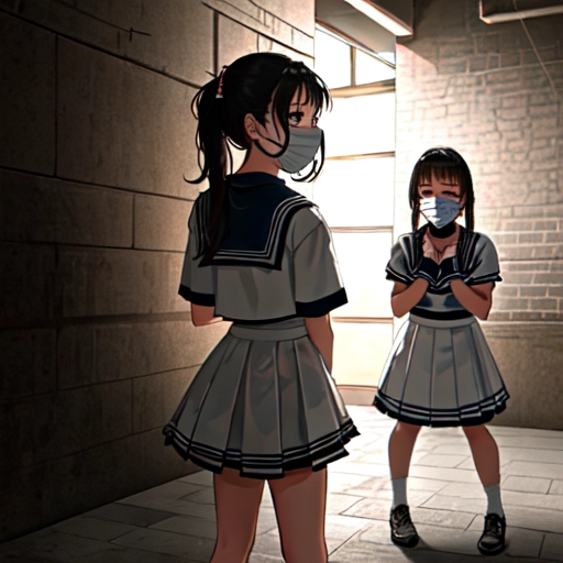 best quality, high detail, young cheerleading team, hands tied up behind their back and gagged, being held hostage in a dungeon.