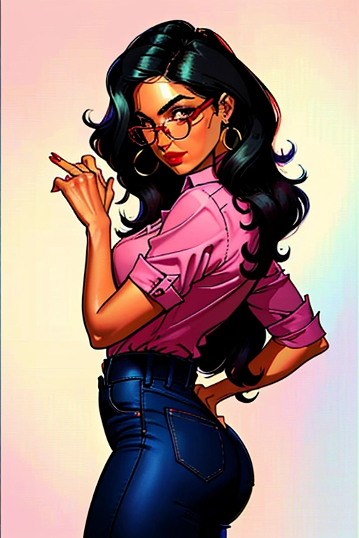 1970s, Beautiful, sexy, 70s FBI detective, Latina, long black hair, 70s hair style, pink head band, round glasses, Alexandria Ocasio-Cortez, full lush red lips, cute narrow chin, soft and curvy build, small perky breasts, thin waist, thicc ass, full thighs, smooth legs, cute feet, pink scruffled unbuttoned casual shirt, tight pleated navy blue slacks, butt crack, thicc hips, laying down on her back, on the bed, inviting me to impregnate her, in the bedroom, playing with and rubbing her pussy and crotch, dim lighting in the room, FBI badge on the nightstand, ((high definition)), ((4k quality)), ((excellent lighting)), ((great shading)), ((pristine detail)), ((really clear picture)), ((beautiful vibrant colors)), ((accurate at lower prompt guidence)), ((ultra realistic)), (((five fingers per hand))), (((two arms per person))), (((two legs per person))), (((two hands per person))), (((two feet per person))), ((((100 percent according to prompt))))