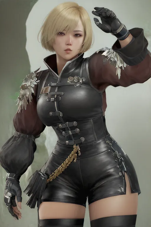 black desert online, fantasy human female martial artist, short blonde bob cut hair,