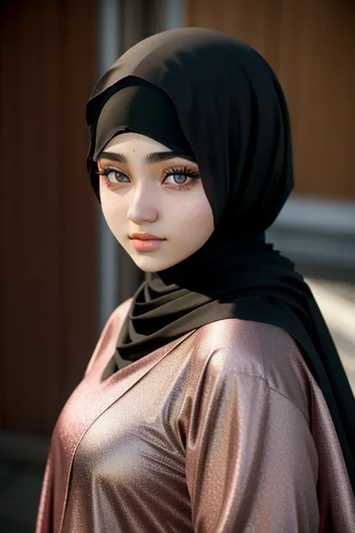 18 years old, beautiful, curved eyebrow, black eyes, shy, hijab, chechen