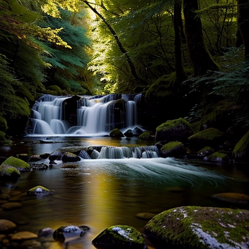 A fantasy setting in a green forest next to an idyllic stream, sunbeams stream through the trees, Your wife, a beautiful blonde woman bathes in the stream confident in her sensuality and sexual desire, her confidence radiates her allure, she accentuates her feminine voluptuous body, enticing the viewer, confident and sensual pose, flaunting her allure,