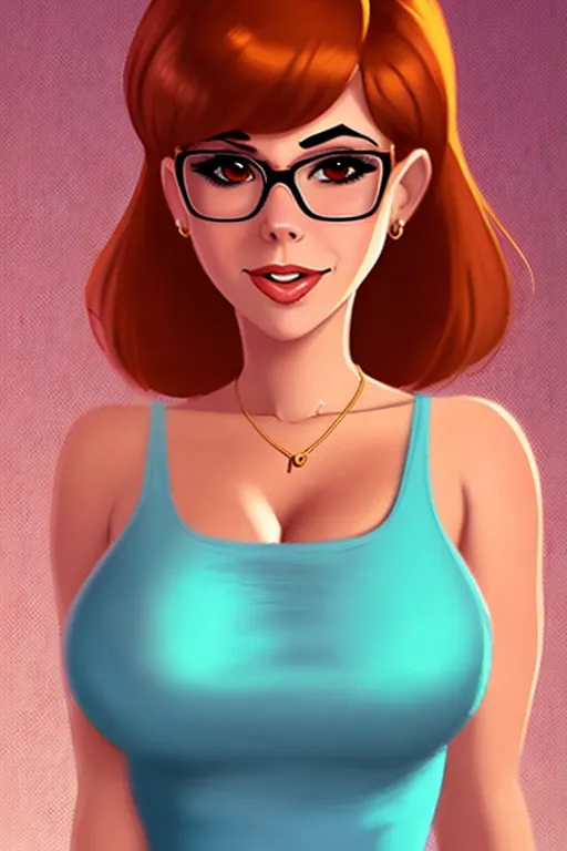 Velma from Scooby Doo, sexy pose, inspired expression