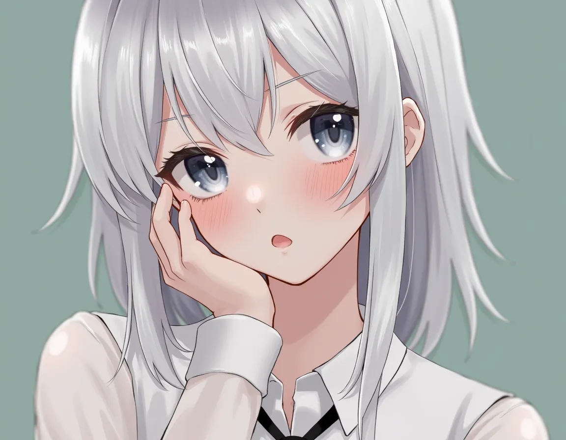 Best quality, expressive eyes, white hair, white transparent shirt