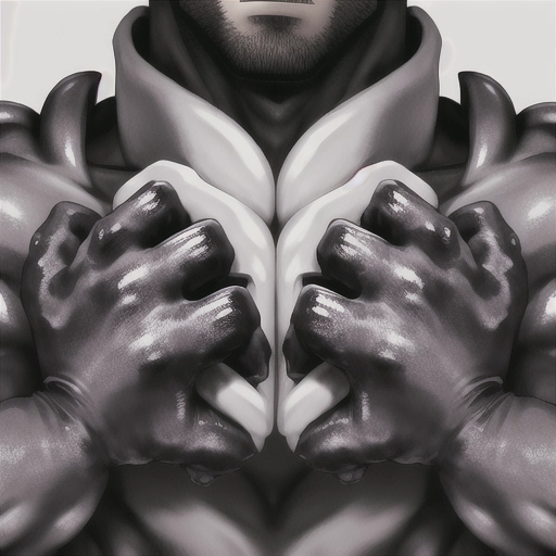 Close up shot <lora:breast_massage:1> ((male monster hands))